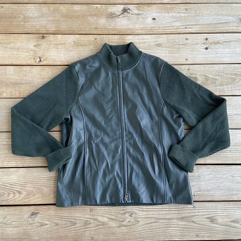 Pendleton Vintage Dark Green Wool & Leather Sweater Jacket XL